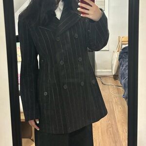Utex Charcoal Pinstripe Double-Breasted Coat